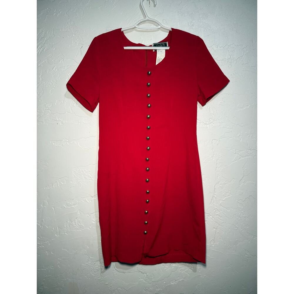 DBY vintage‎ red button bow dress womens 7 90s retro grandma granny grandmacore